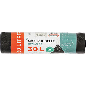 Sacs poubelle recyclés anti-fuite avec liens coulissants x20 - 30 litres