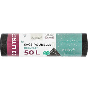 Sacs poubelle recyclés anti-fuite avec liens coulissants x20 - 50 litres