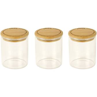 Set de 3 boîtes en verre avec couvercle en bambou - 190ml